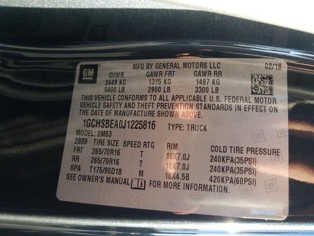 Photo 9 VIN: 1GCHSBEA0J1225816 - CHEVROLET COLORADO 