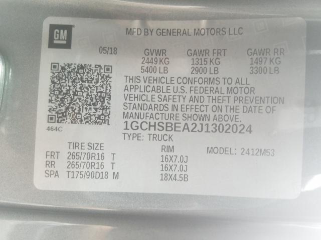 Photo 9 VIN: 1GCHSBEA2J1302024 - CHEVROLET COLORADO 