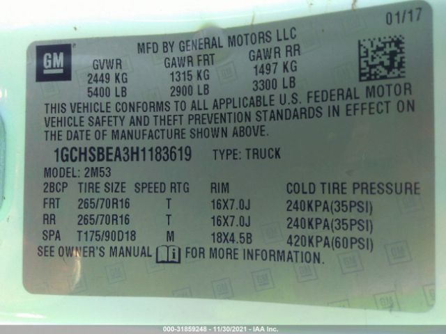 Photo 8 VIN: 1GCHSBEA3H1183619 - CHEVROLET COLORADO 