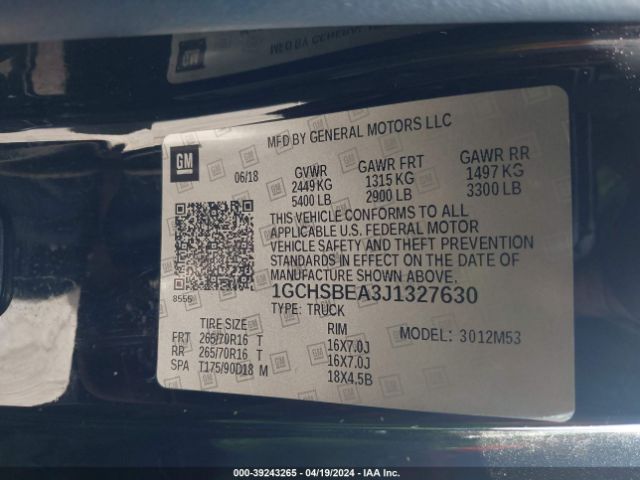 Photo 8 VIN: 1GCHSBEA3J1327630 - CHEVROLET COLORADO 