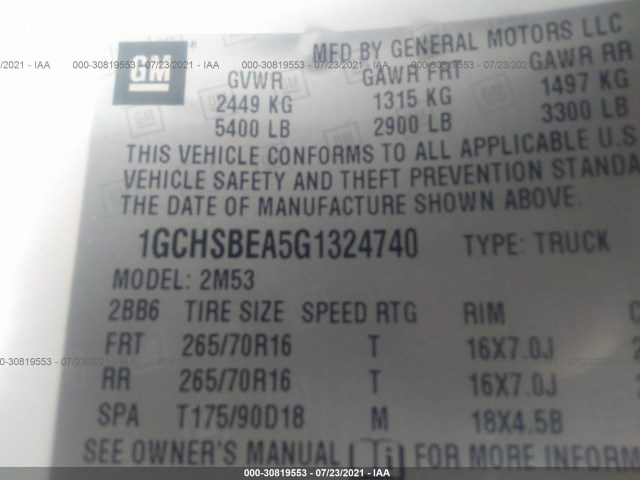 Photo 8 VIN: 1GCHSBEA5G1324740 - CHEVROLET COLORADO 