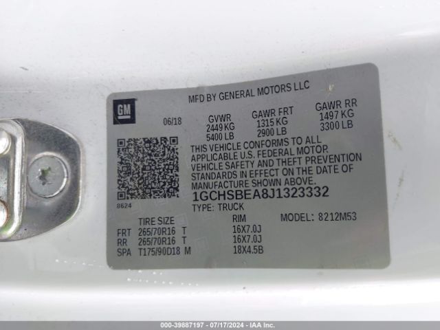 Photo 8 VIN: 1GCHSBEA8J1323332 - CHEVROLET COLORADO 