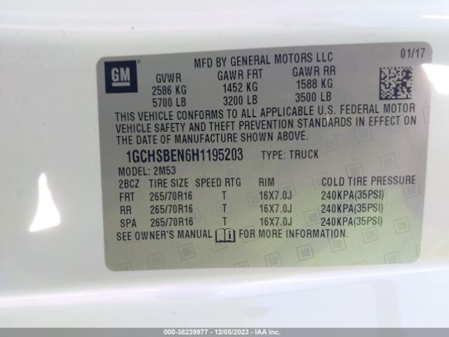 Photo 8 VIN: 1GCHSBEN6H1195203 - CHEVROLET COLORADO 