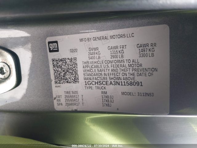 Photo 8 VIN: 1GCHSCEA3N1158091 - CHEVROLET COLORADO 