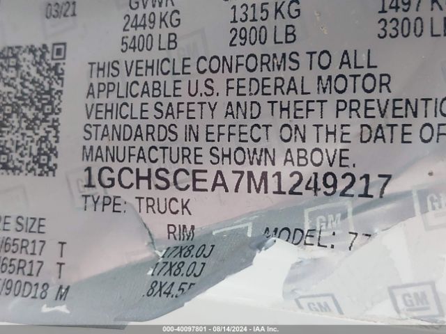 Photo 8 VIN: 1GCHSCEA7M1249217 - CHEVROLET COLORADO 