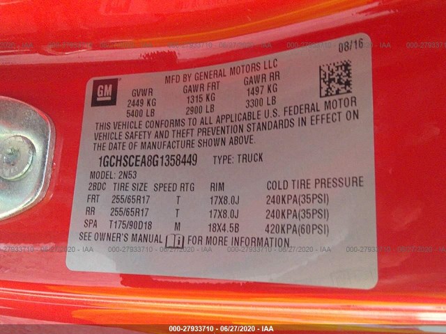 Photo 8 VIN: 1GCHSCEA8G1358449 - CHEVROLET COLORADO 