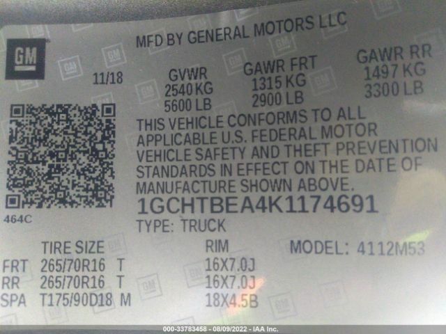 Photo 8 VIN: 1GCHTBEA4K1174691 - CHEVROLET COLORADO 