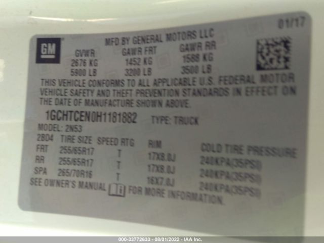 Photo 8 VIN: 1GCHTCEN0H1181882 - CHEVROLET COLORADO 