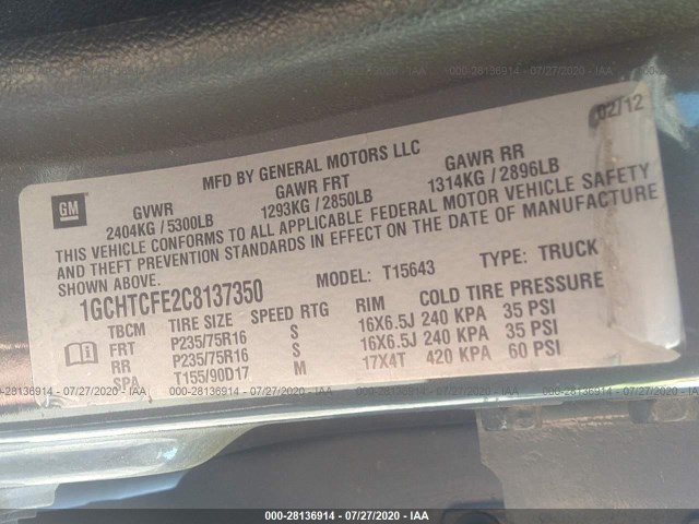 Photo 8 VIN: 1GCHTCFE2C8137350 - CHEVROLET COLORADO 