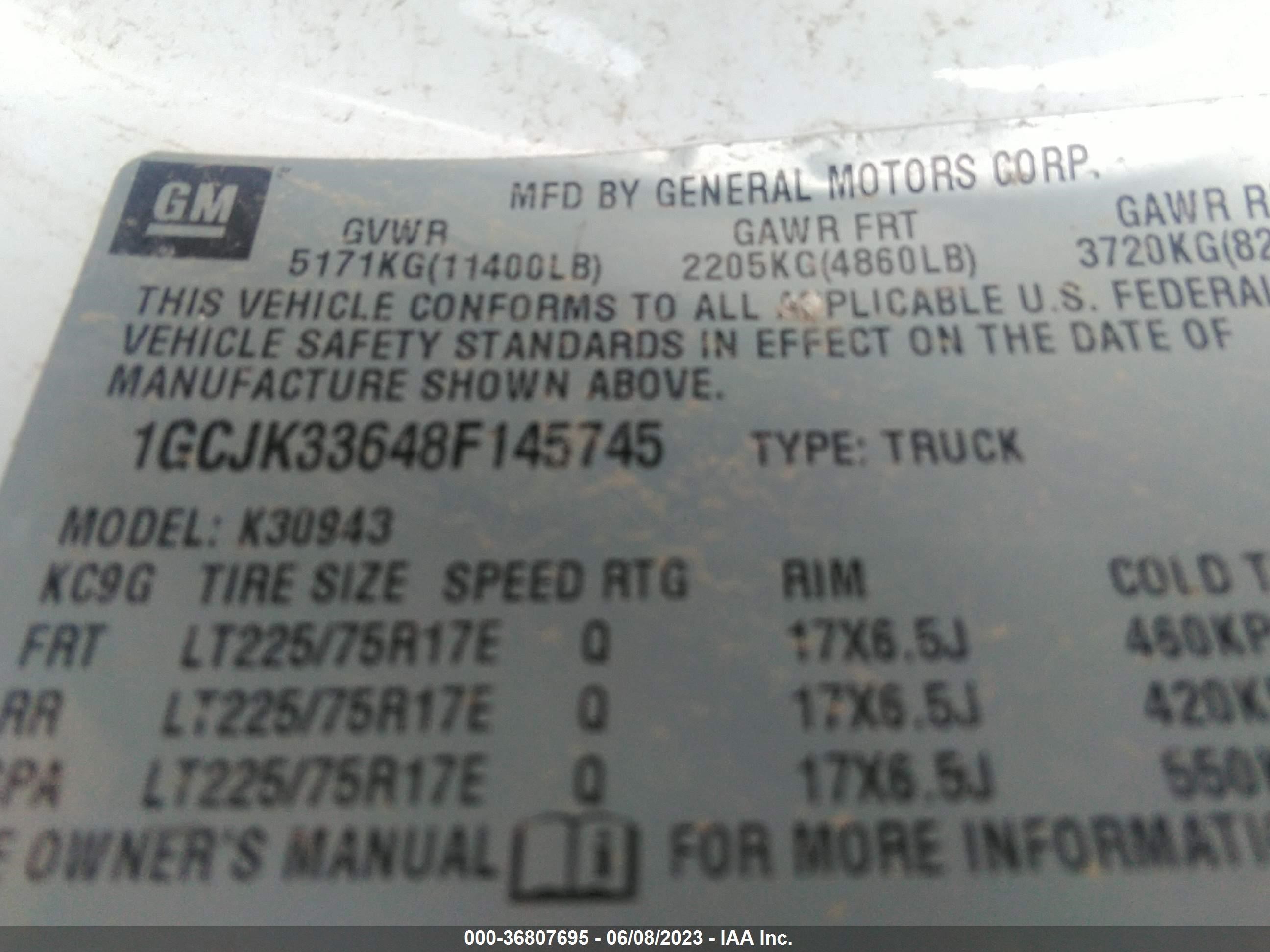 Photo 8 VIN: 1GCJK33648F145745 - CHEVROLET SILVERADO 