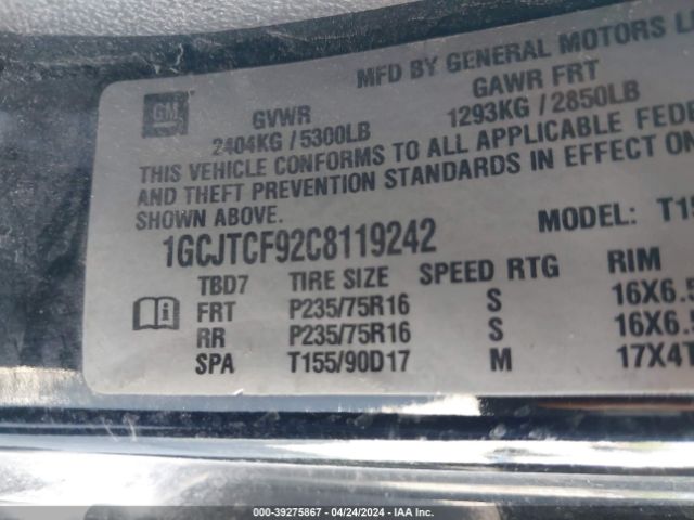 Photo 8 VIN: 1GCJTCF92C8119242 - CHEVROLET COLORADO 