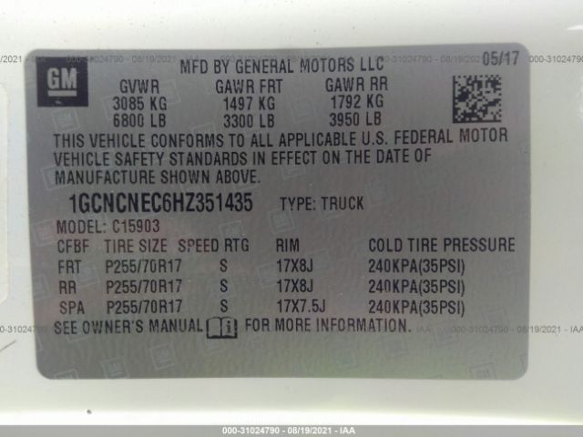 Photo 8 VIN: 1GCNCNEC6HZ351435 - CHEVROLET SILVERADO 1500 