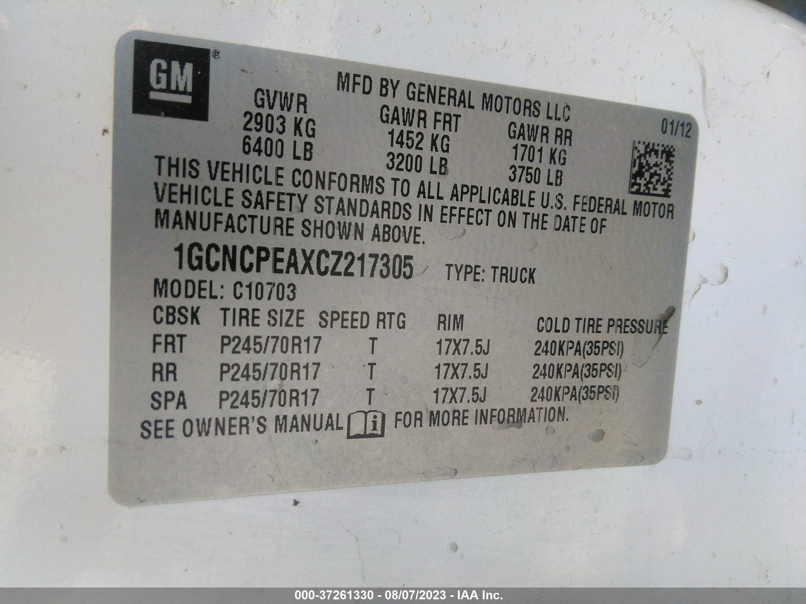 Photo 8 VIN: 1GCNCPEAXCZ217305 - CHEVROLET SILVERADO 