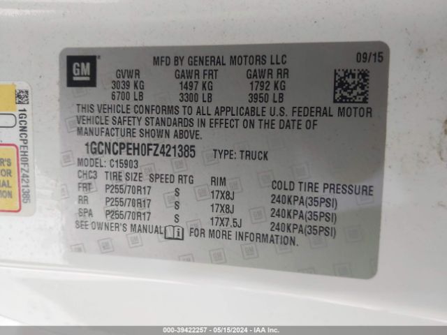 Photo 8 VIN: 1GCNCPEH0FZ421385 - CHEVROLET SILVERADO 1500 