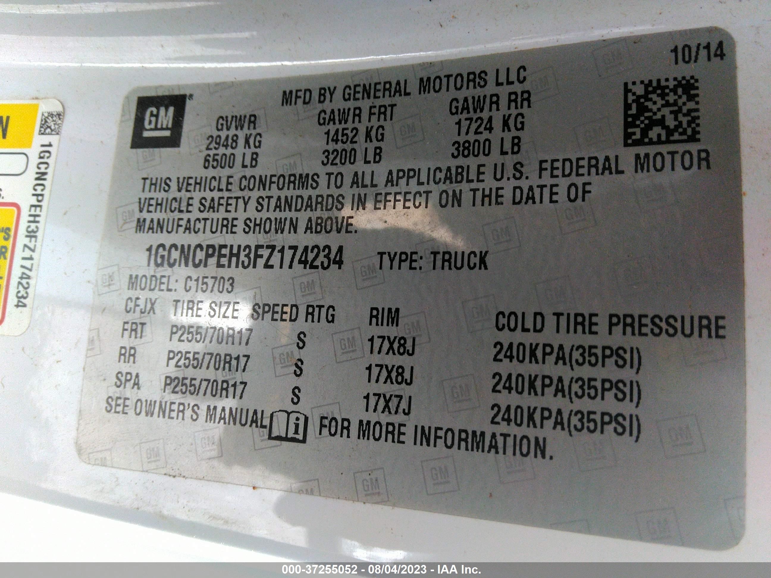 Photo 8 VIN: 1GCNCPEH3FZ174234 - CHEVROLET SILVERADO 