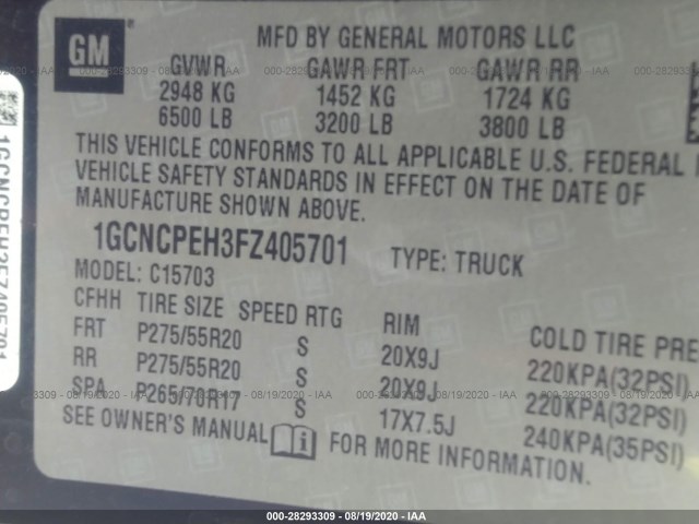 Photo 8 VIN: 1GCNCPEH3FZ405701 - CHEVROLET SILVERADO 1500 