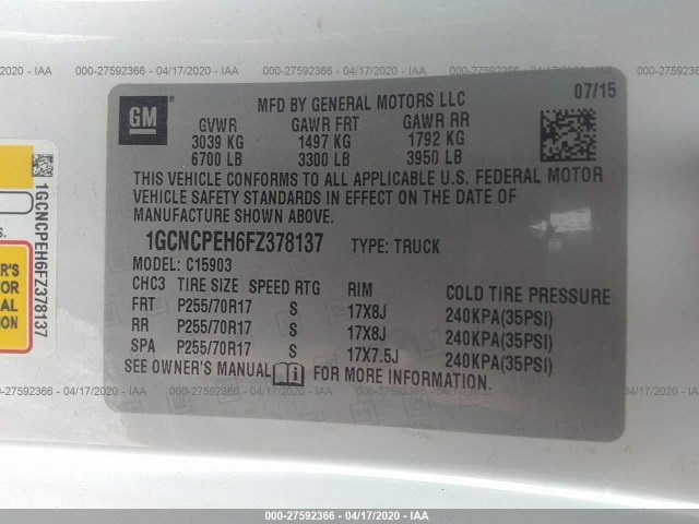 Photo 8 VIN: 1GCNCPEH6FZ378137 - CHEVROLET SILVERADO 1500 