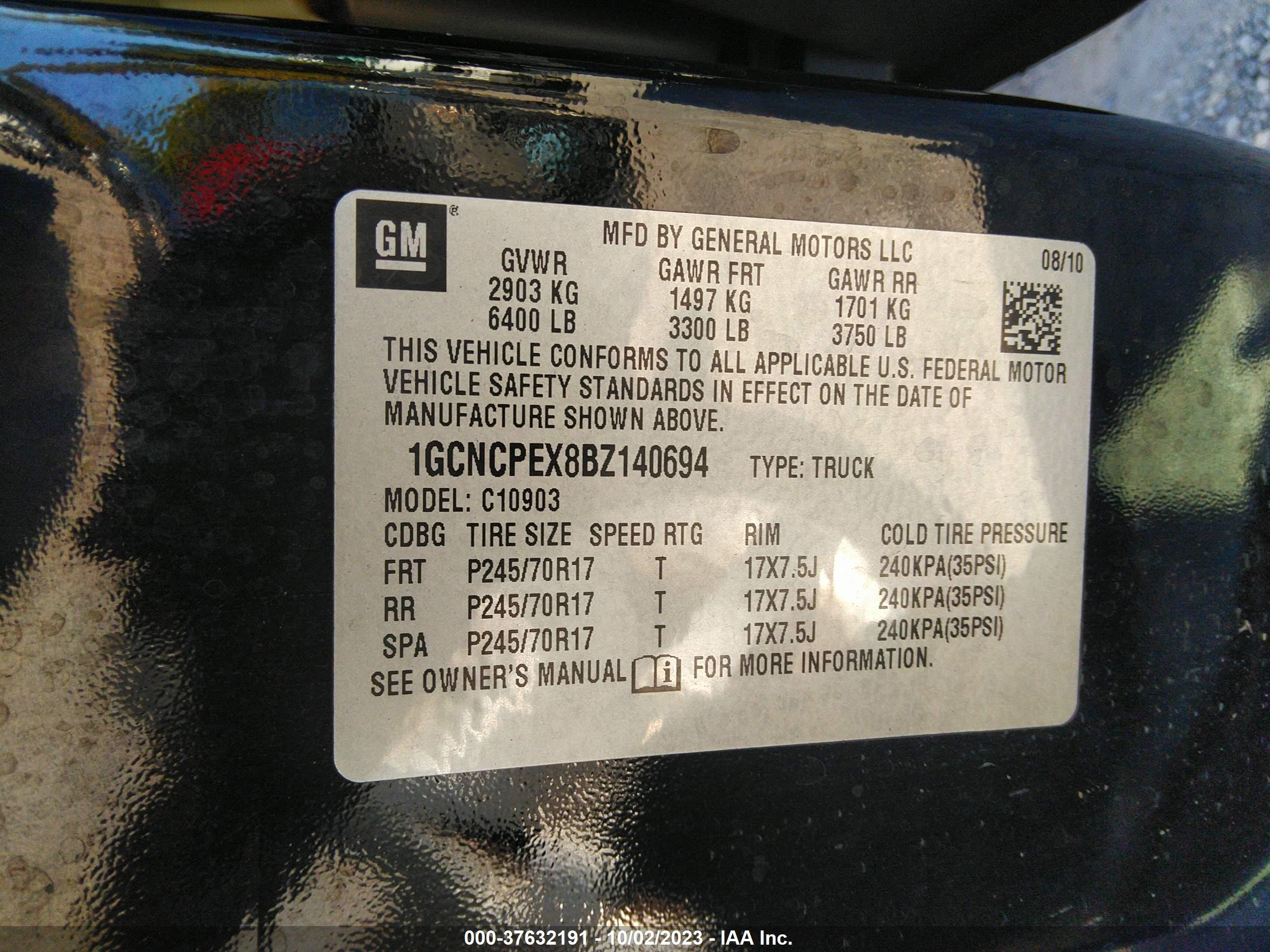 Photo 8 VIN: 1GCNCPEX8BZ140694 - CHEVROLET SILVERADO 