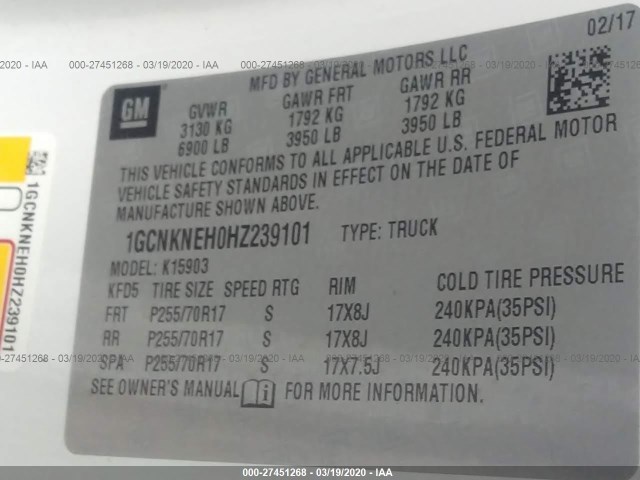 Photo 8 VIN: 1GCNKNEH0HZ239101 - CHEVROLET SILVERADO 1500 