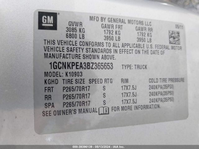 Photo 8 VIN: 1GCNKPEA3BZ365653 - CHEVROLET SILVERADO 1500 