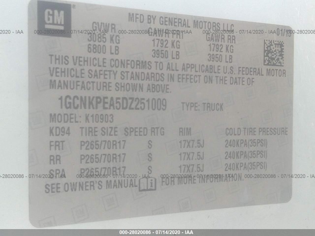 Photo 8 VIN: 1GCNKPEA5DZ251009 - CHEVROLET SILVERADO 1500 