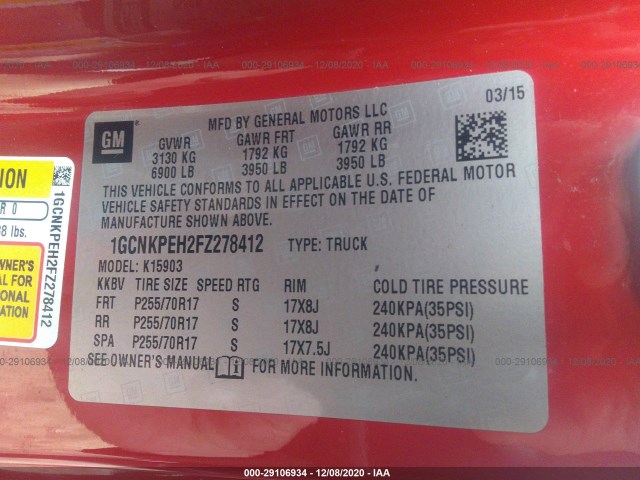 Photo 8 VIN: 1GCNKPEH2FZ278412 - CHEVROLET SILVERADO 1500 