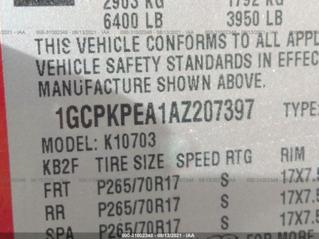 Photo 8 VIN: 1GCPKPEA1AZ207397 - CHEVROLET SILVERADO 1500 