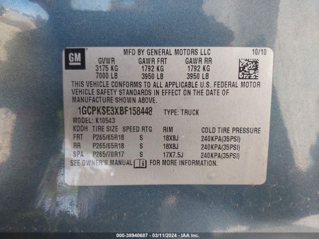 Photo 8 VIN: 1GCPKSE3XBF158448 - CHEVROLET SILVERADO 1500 