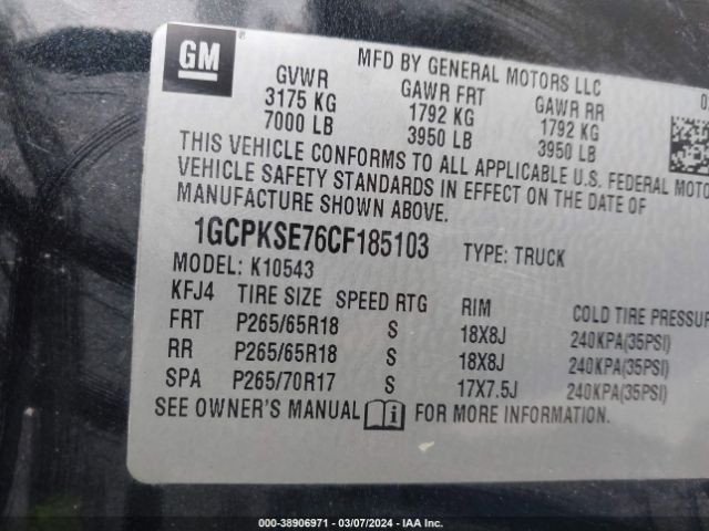 Photo 8 VIN: 1GCPKSE76CF185103 - CHEVROLET SILVERADO 1500 