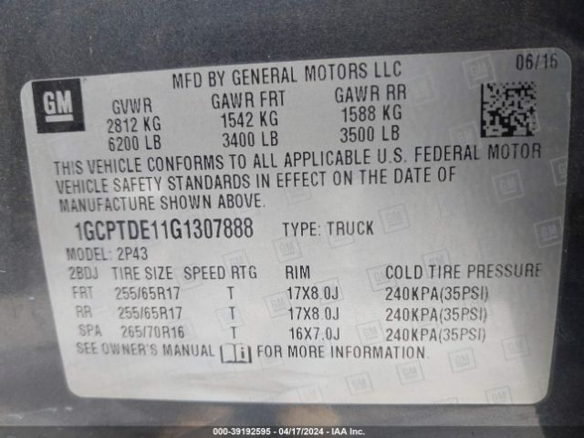 Photo 8 VIN: 1GCPTDE11G1307888 - CHEVROLET COLORADO 