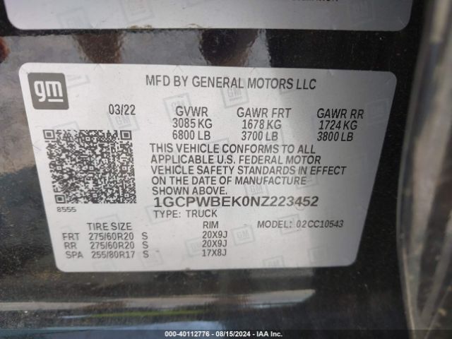 Photo 8 VIN: 1GCPWBEK0NZ223452 - CHEVROLET SILVERADO LTD 