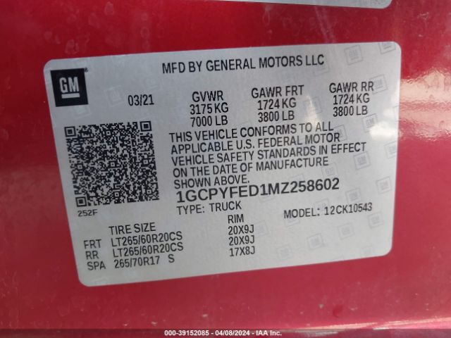 Photo 8 VIN: 1GCPYFED1MZ258602 - CHEVROLET SILVERADO 1500 