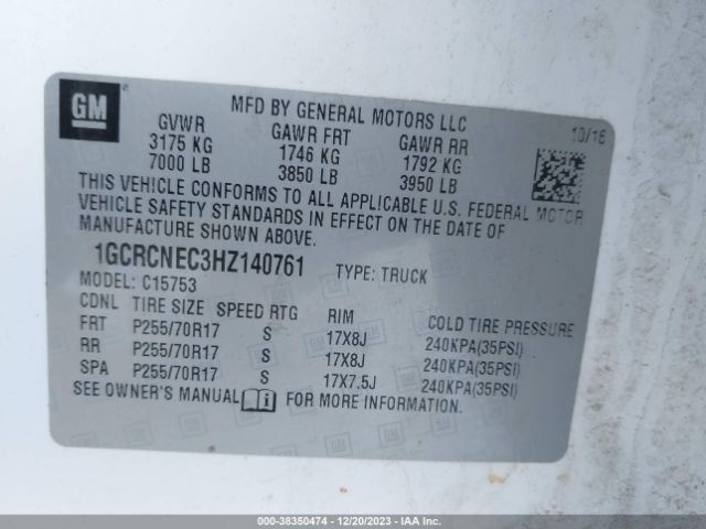 Photo 8 VIN: 1GCRCNEC3HZ140761 - CHEVROLET SILVERADO 1500 