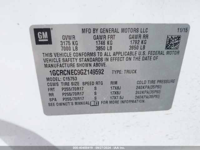 Photo 8 VIN: 1GCRCNEC9GZ149592 - CHEVROLET SILVERADO 