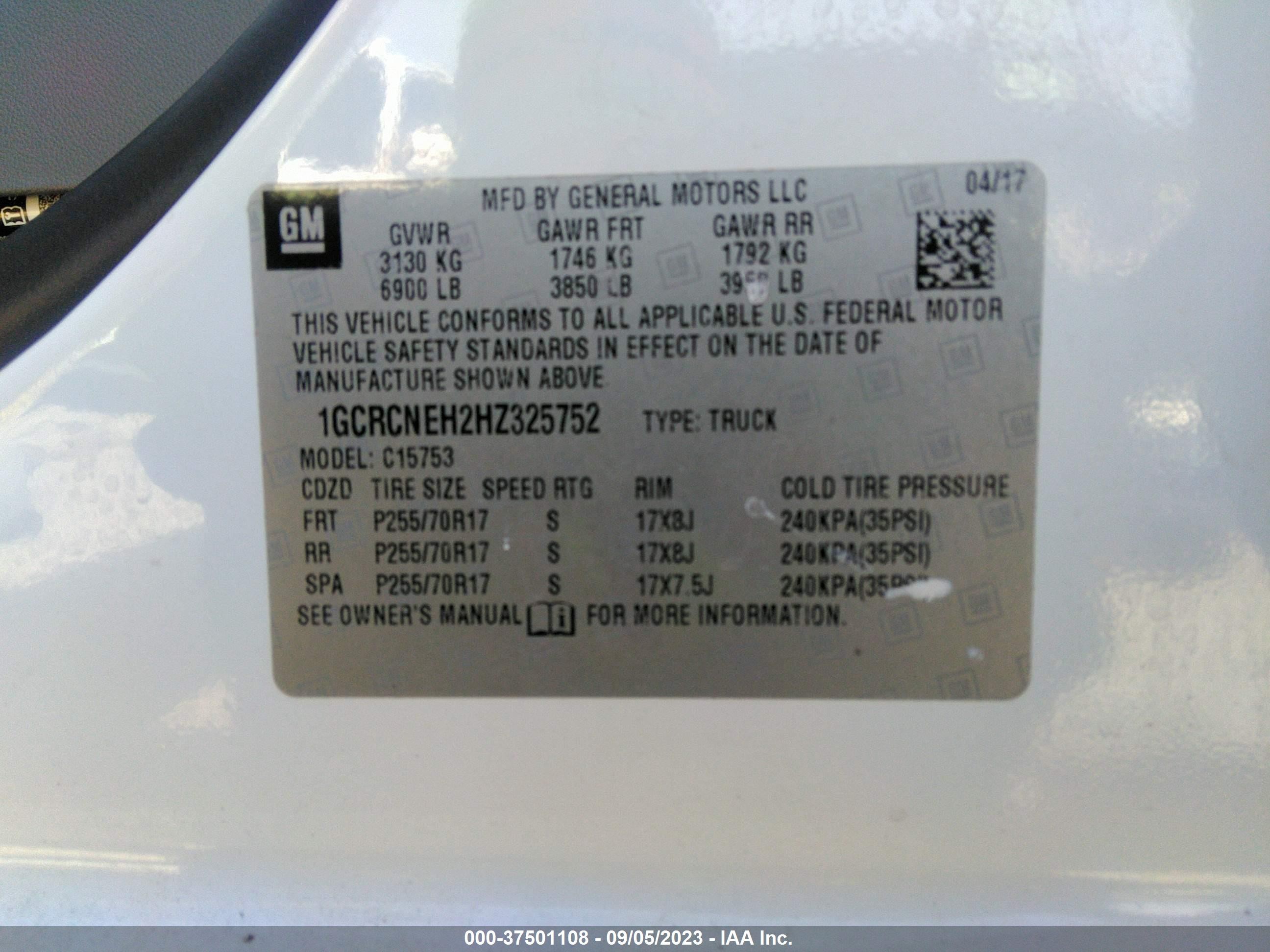 Photo 9 VIN: 1GCRCNEH2HZ325752 - CHEVROLET SILVERADO 