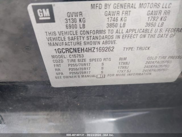 Photo 8 VIN: 1GCRCNEH4HZ169262 - CHEVROLET SILVERADO 