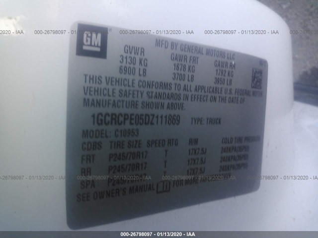 Photo 8 VIN: 1GCRCPE05DZ111869 - CHEVROLET SILVERADO 1500 