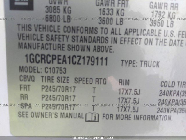 Photo 8 VIN: 1GCRCPEA1CZ179111 - CHEVROLET SILVERADO 1500 