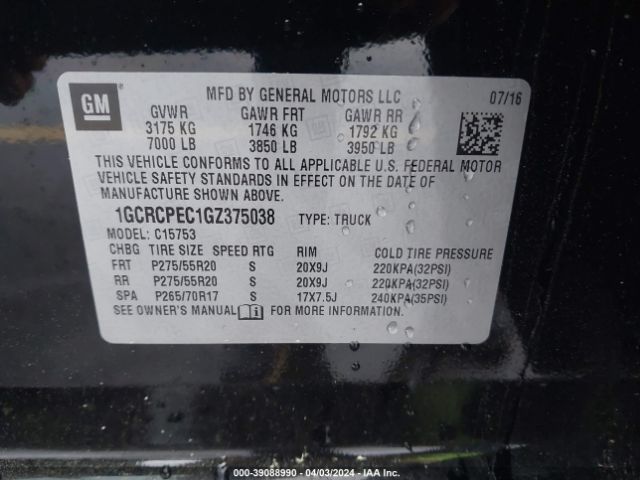 Photo 8 VIN: 1GCRCPEC1GZ375038 - CHEVROLET SILVERADO 1500 