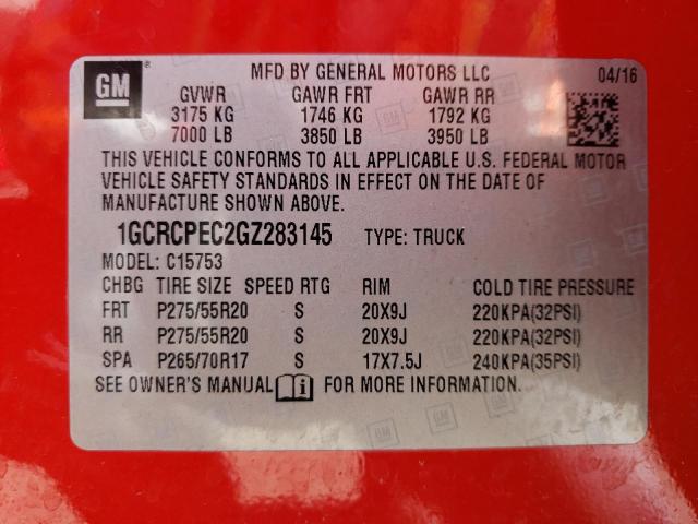 Photo 9 VIN: 1GCRCPEC2GZ283145 - CHEVROLET SILVERADO 