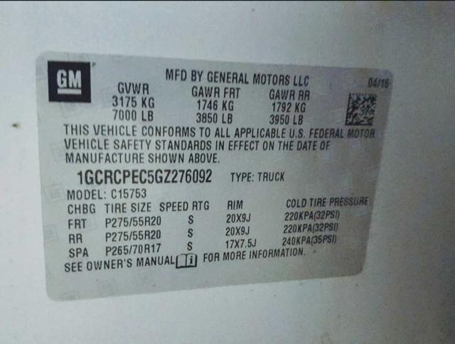 Photo 9 VIN: 1GCRCPEC5GZ276092 - CHEVROLET SILVERADO 