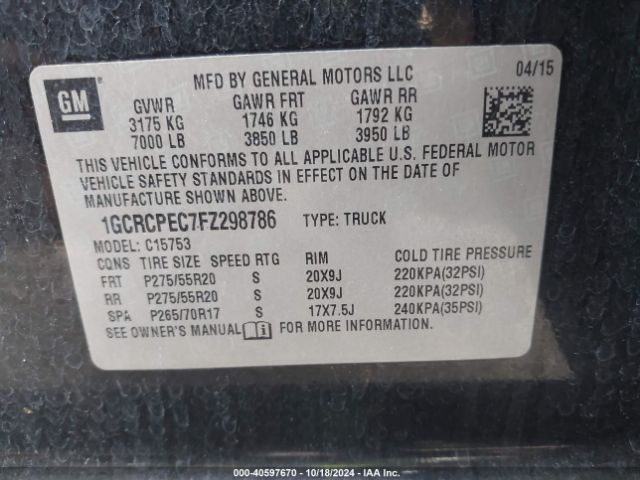 Photo 8 VIN: 1GCRCPEC7FZ298786 - CHEVROLET SILVERADO 