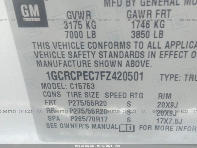 Photo 8 VIN: 1GCRCPEC7FZ420501 - CHEVROLET SILVERADO 1500 