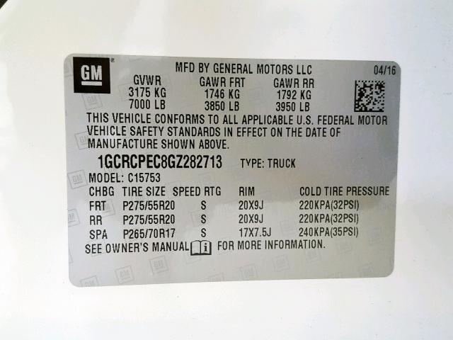 Photo 9 VIN: 1GCRCPEC8GZ282713 - CHEVROLET SILVERADO 