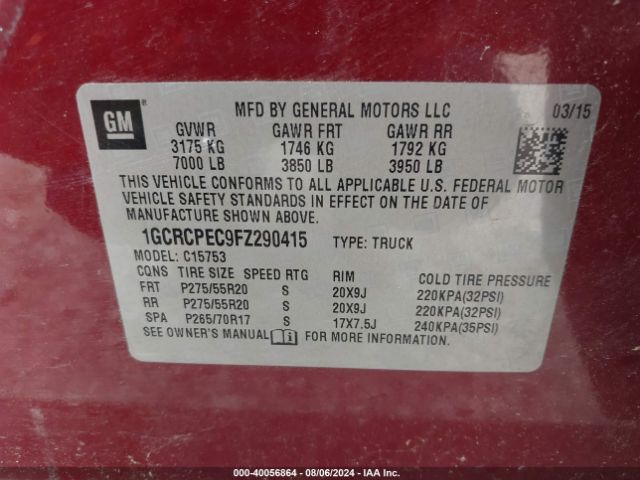 Photo 8 VIN: 1GCRCPEC9FZ290415 - CHEVROLET SILVERADO 