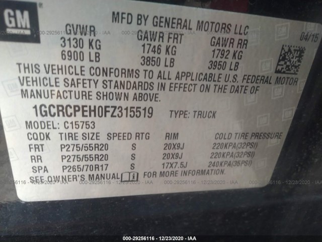 Photo 8 VIN: 1GCRCPEH0FZ315519 - CHEVROLET SILVERADO 1500 