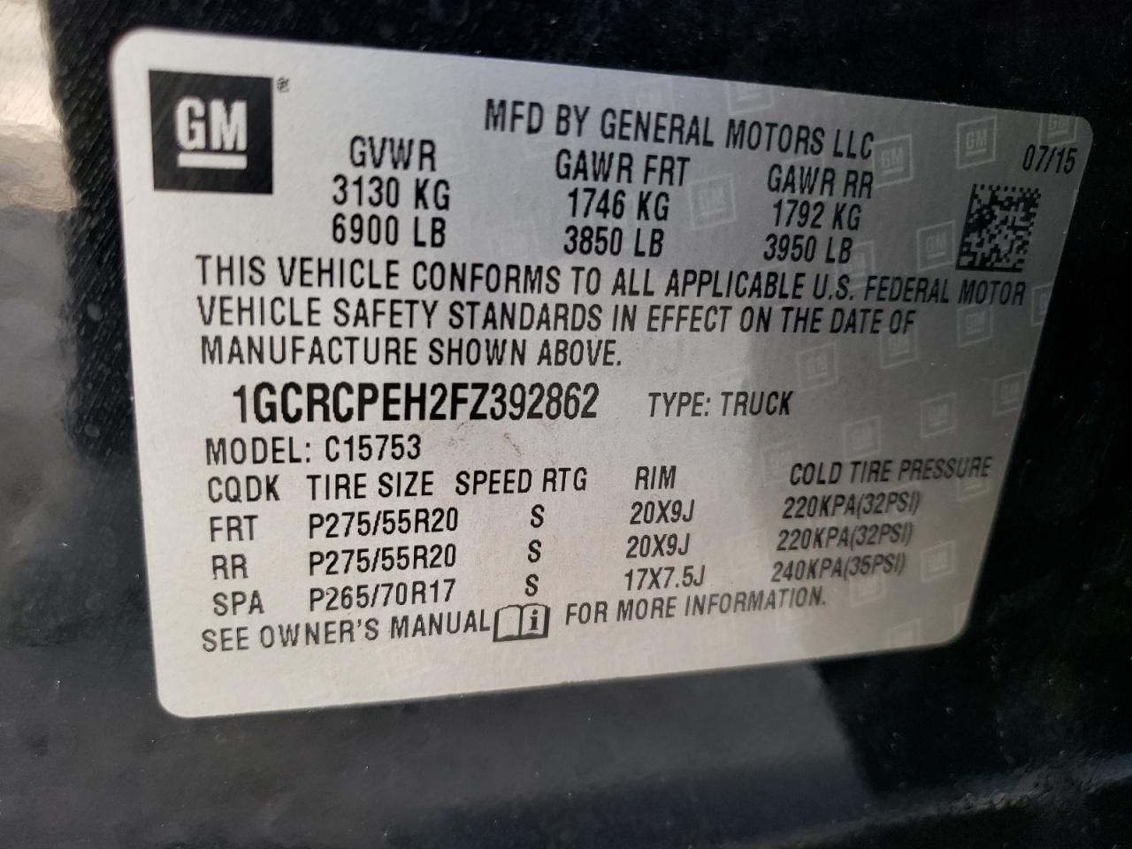 Photo 11 VIN: 1GCRCPEH2FZ392862 - CHEVROLET SILVERADO 