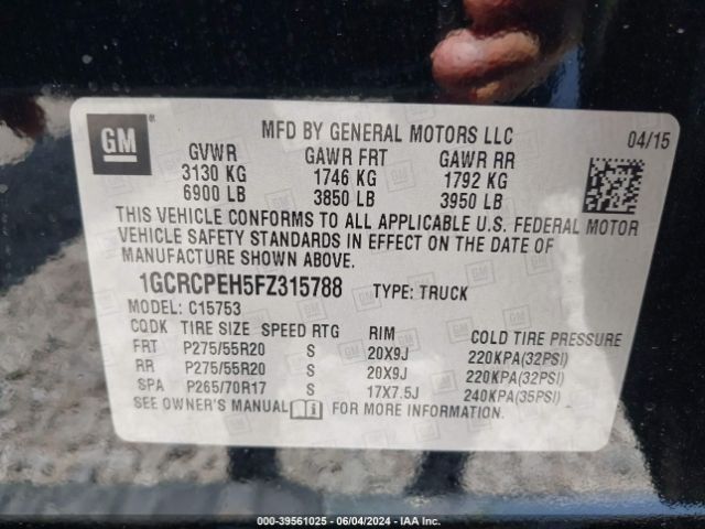 Photo 8 VIN: 1GCRCPEH5FZ315788 - CHEVROLET SILVERADO 