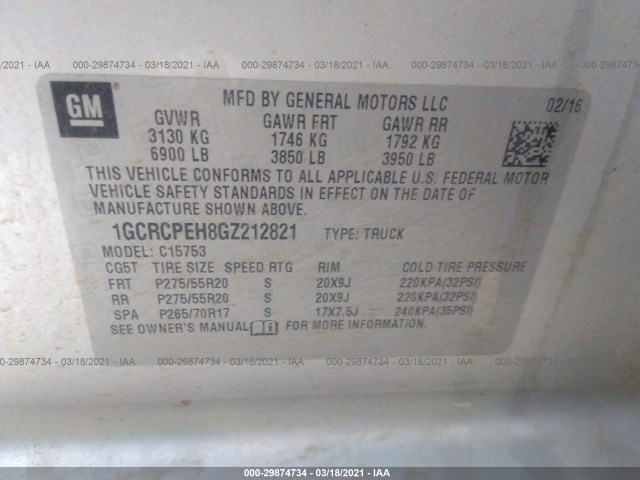 Photo 8 VIN: 1GCRCPEH8GZ212821 - CHEVROLET SILVERADO 1500 