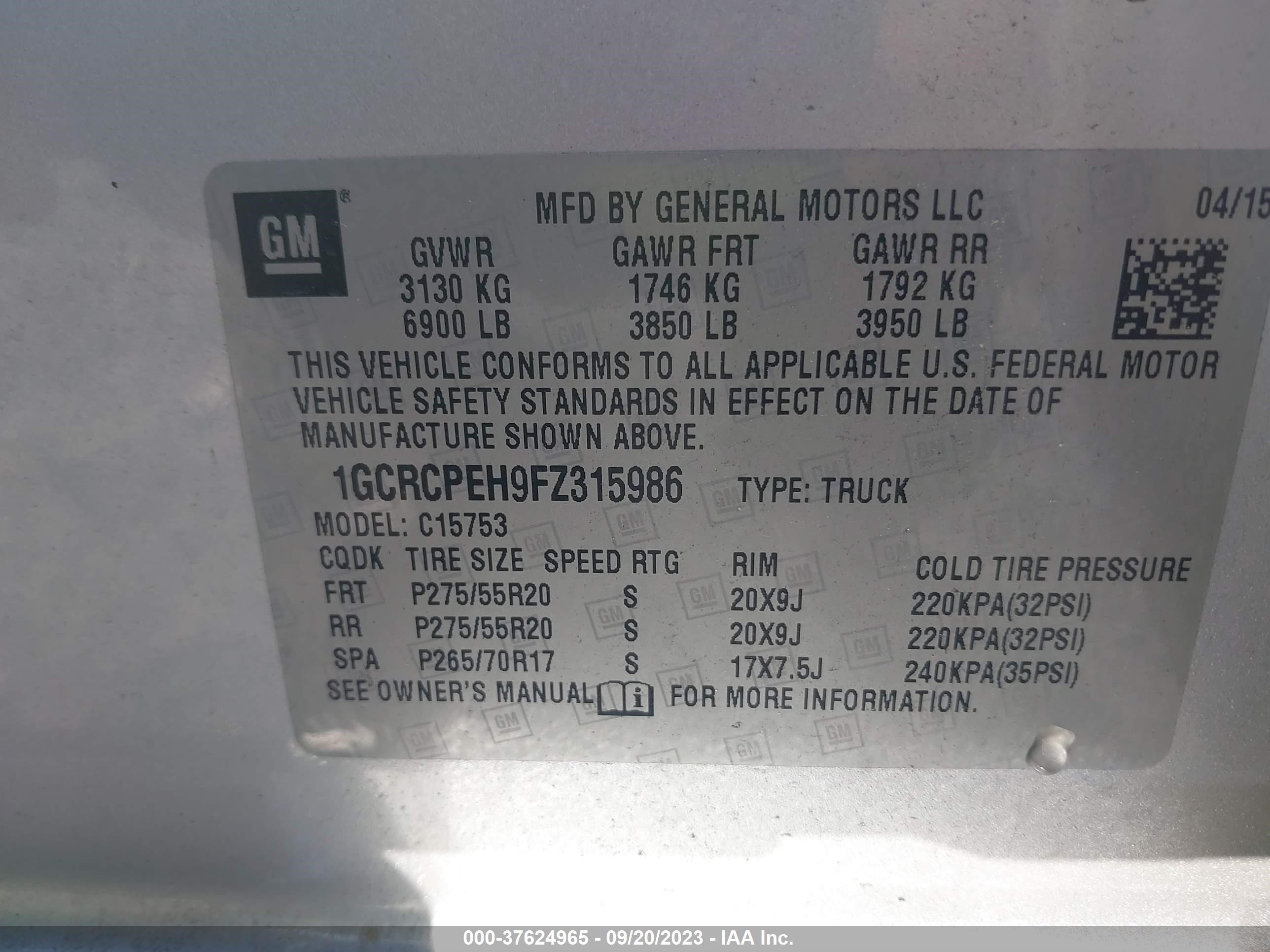 Photo 8 VIN: 1GCRCPEH9FZ315986 - CHEVROLET SILVERADO 